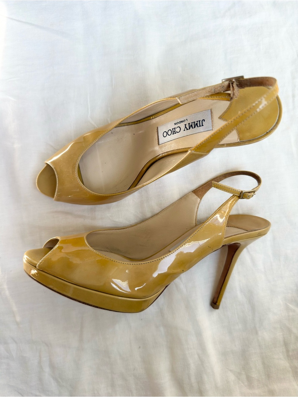 Jimmy Choo Vintage Peep-Toe Patent Leather Slingback Stiletto Heel